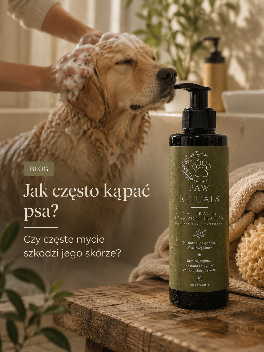 Kąpiel psa z naturalnym szamponem Paw Rituals – delikatna pielęgnacja skóry i sierści oraz poradnik, jak często kąpać psa.