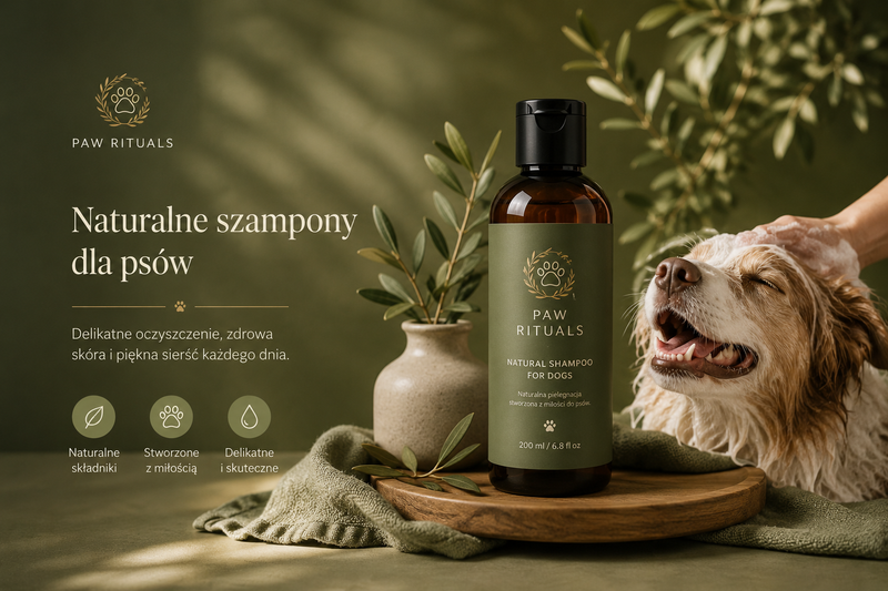 Naturalne szampony dla psów Paw Rituals – delikatny szampon dla psa z naturalnymi składnikami wspierający zdrową skórę i lśniącą sierść. Bezpieczna pielęgnacja podczas kąpieli psa.