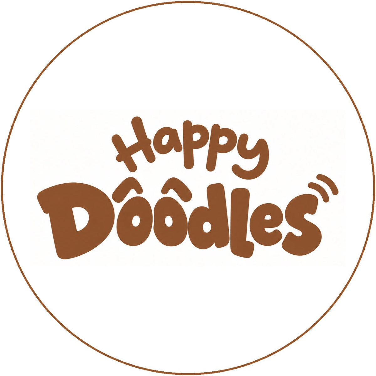 Logo Happy Doodles w brązowej kolorystyce – marki związanej z psami i partnera Paw Rituals.
